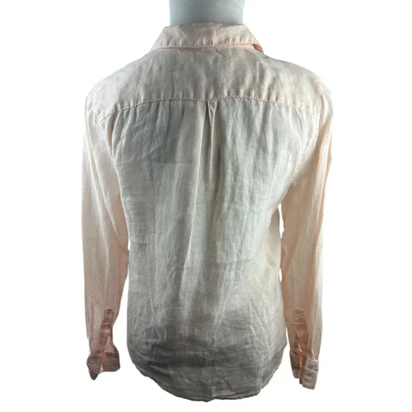 Garnet Hill Linen Button Up Pocket Shirt Light Pink Sheer Long Sleeve Size 12 - Picture 7 of 16